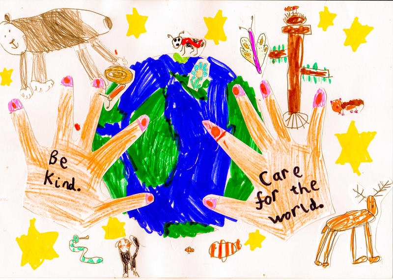 Winning drawing in the 6 to 8 year old category of the 'Caring for the World We Live in' drawing competition