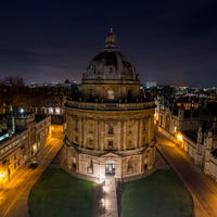 Photo of the Radcliffe Camera taken from above at night